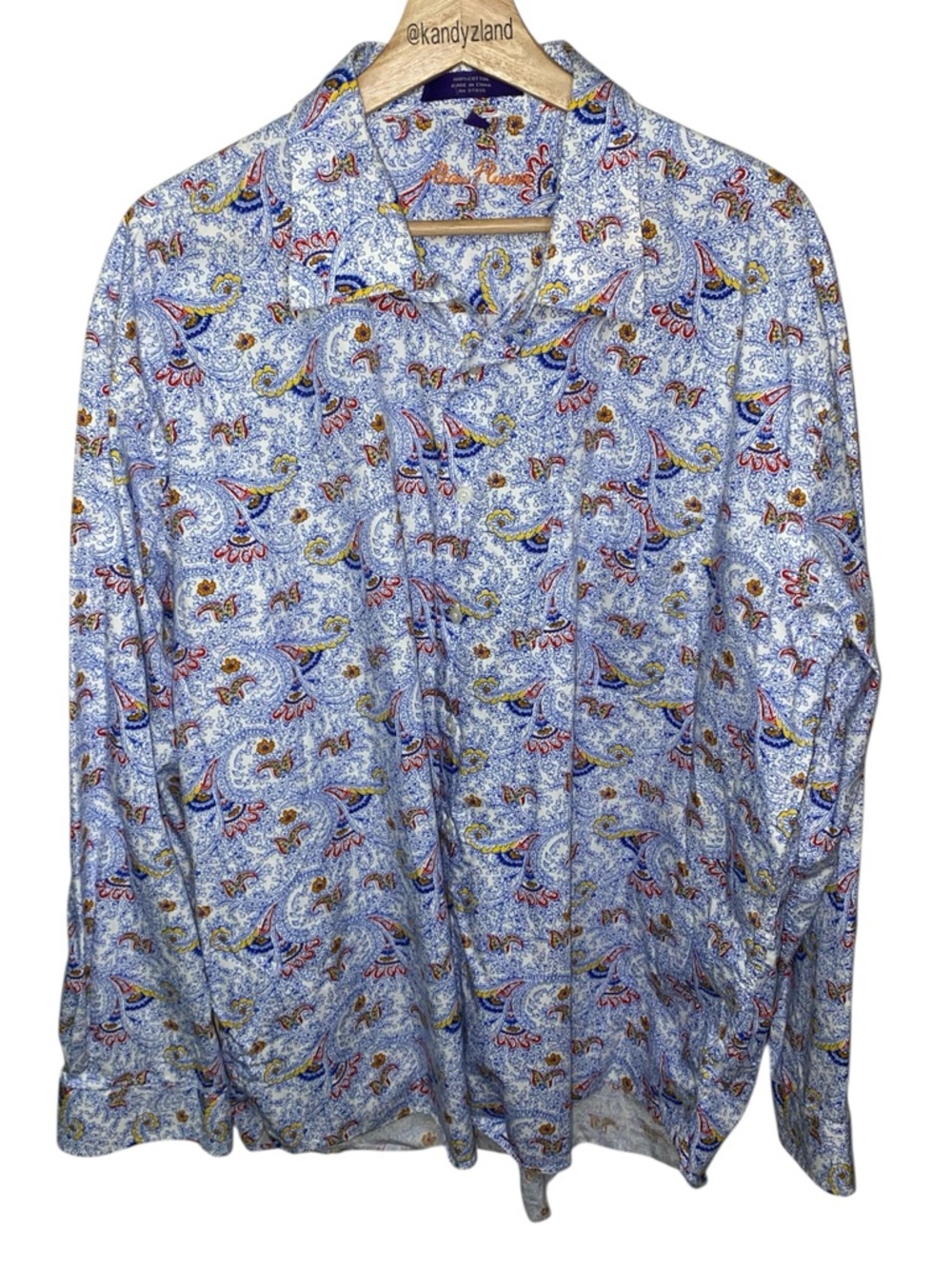 ALAN FLUSSER Mens Blue Multicolor Button Down